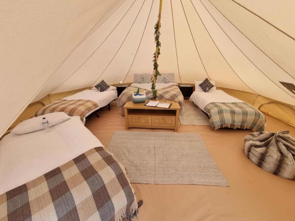 The inside of a Bell Tent at Dob Coppice, High Newton.