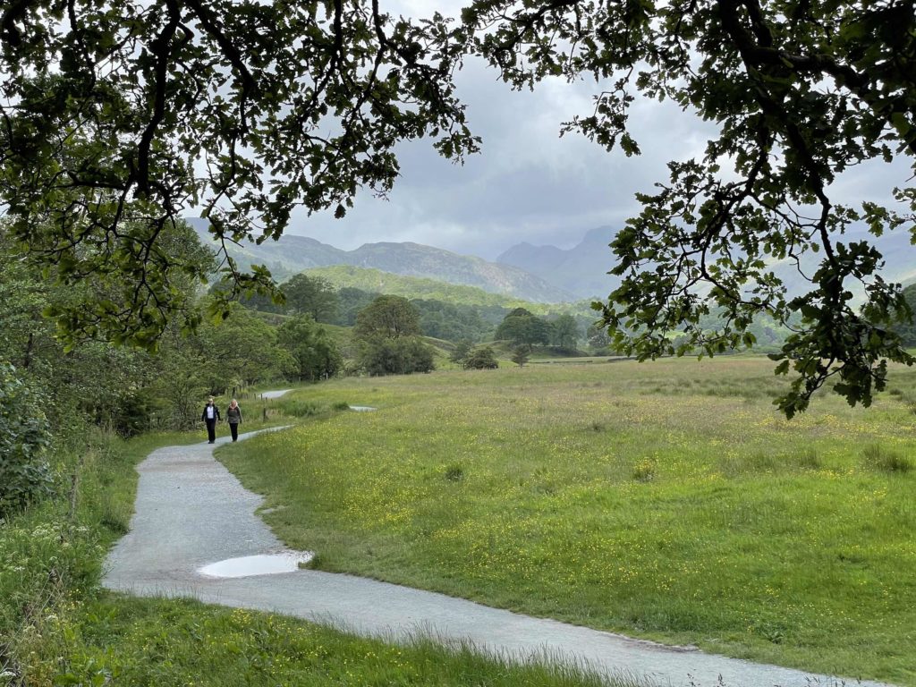 Elterwater to Skelwith bridge with Langdale valley in the distance 