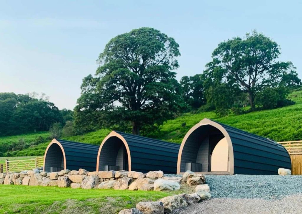 The front of the glamping pods at Highside in Keswick. 
