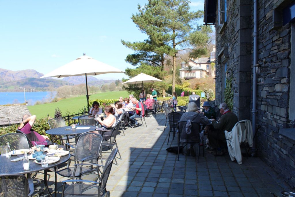 Showing the space and view on the virander at The Terrace, Cafe Coniston