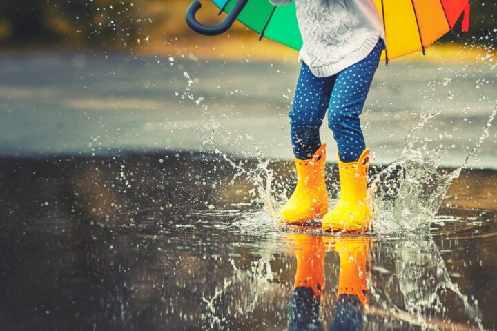 Things to do in the Lake District when it's wet - child splashing in puddles