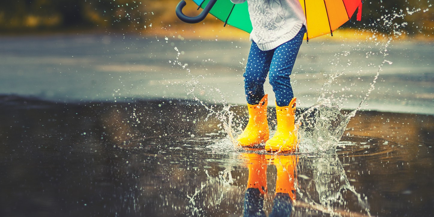 Things to do in the Lake District when it's wet - child splashing in puddles