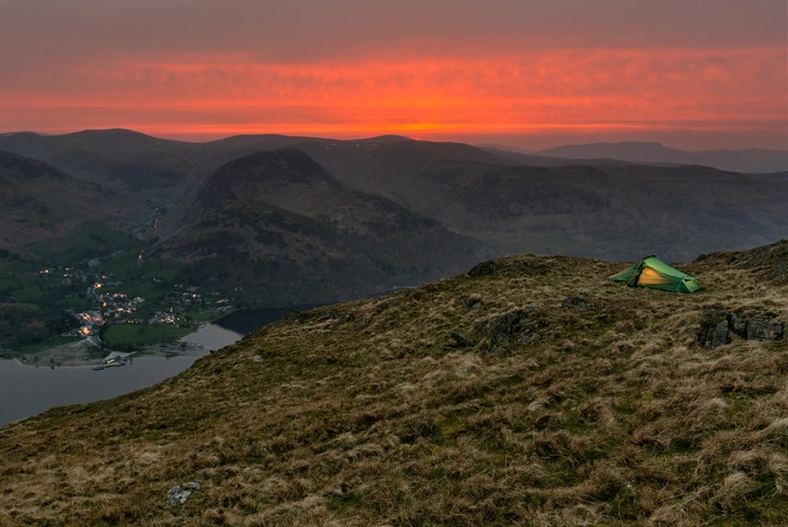 Wild camping in the Lake District - Sunset over Glenridding and Ullswater