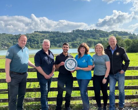 The Cumbrian Ales Team, Charles Faram (hops supplier) and Film Maker / Photographer Terry Abraham - outside the brewery