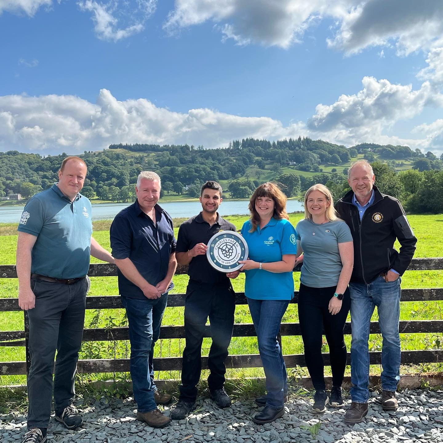 The Cumbrian Ales Team, Charles Faram (hops supplier) and Film Maker / Photographer Terry Abraham - outside the brewery