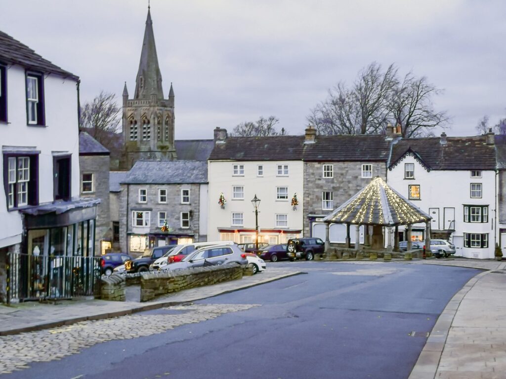 Alston Market Cross at Christmas 